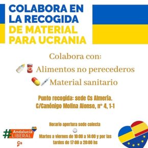 Ciudadanos abre su sede provincial en Almería para recoger alimentos y material sanitario para ayudar al pueblo ucraniano
